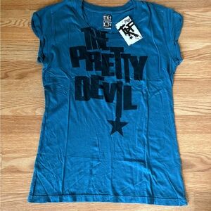 TRF Zara Teal Tee with Black Graphic Brand New W Tag Sz L/M